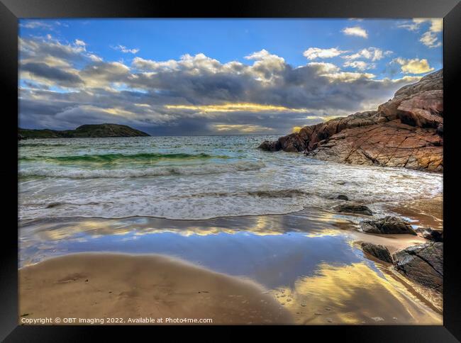 Achmelvich Bay Assynt Late Evening Wave Light Storm Clearing Framed Print by OBT imaging