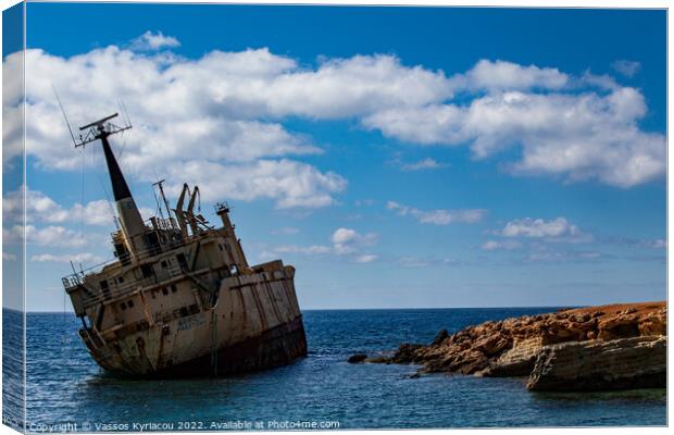 Trawler run aground in the mediterranean Cyprus Canvas Print by Vassos Kyriacou