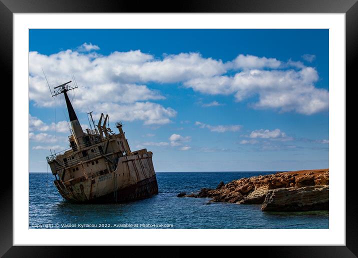 Trawler run aground in the mediterranean Cyprus Framed Mounted Print by Vassos Kyriacou