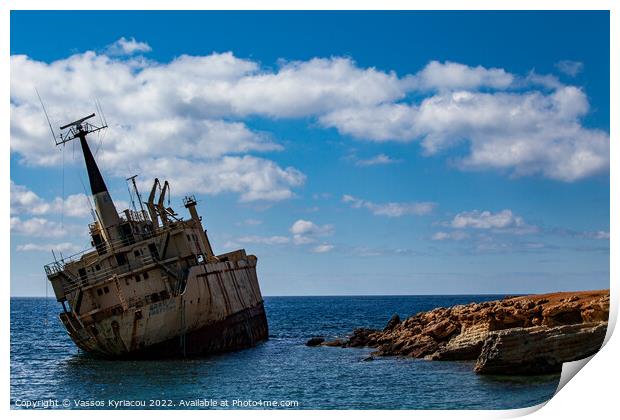 Trawler run aground in Cyprus Print by Vassos Kyriacou