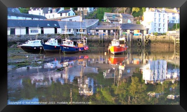 Evening Reflections At Polperro. Framed Print by Neil Mottershead