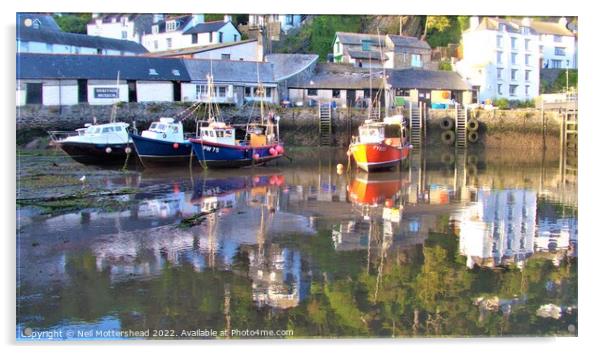Evening Reflections At Polperro. Acrylic by Neil Mottershead
