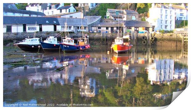 Evening Reflections At Polperro. Print by Neil Mottershead
