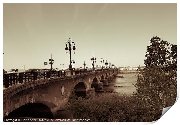Pont de Pierre Bridge in Bordeaux  Print by Elaine Anne Baxter