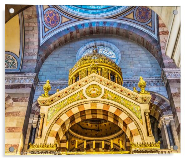 Cathedral Saint Mary Mejor Basilica Golden Dome Altar Marseille  Acrylic by William Perry