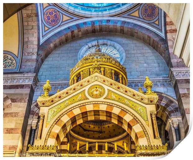Cathedral Saint Mary Mejor Basilica Golden Dome Altar Marseille  Print by William Perry