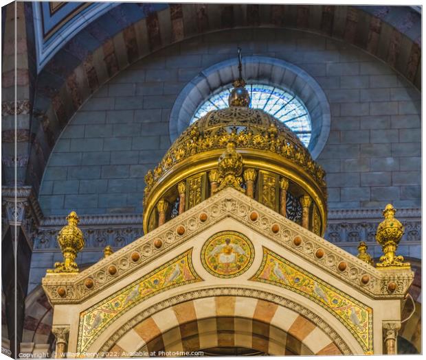 Cathedral Saint Mary Mejor Basilica Golden Dome Altar Marseille  Canvas Print by William Perry