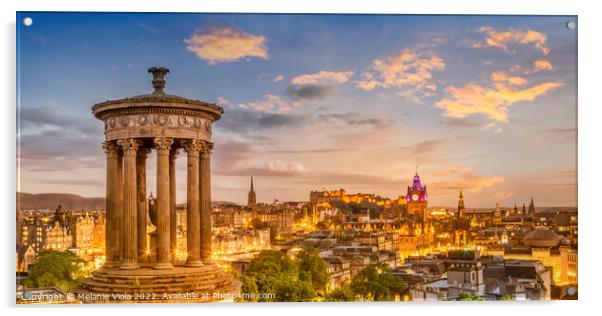 Magical sunset over Edinburgh - panorama Acrylic by Melanie Viola