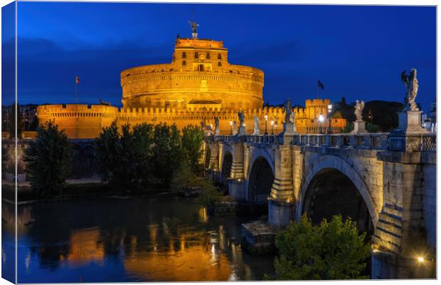 Castle and Bridge in Rome at Night Canvas Print by Artur Bogacki