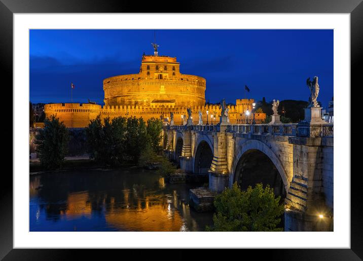 Castle and Bridge in Rome at Night Framed Mounted Print by Artur Bogacki