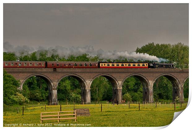 LMS class 2MT no. 41312 crosses Stanway Viaduct heading for Broadway, Gloucestershire Warwickshire Railway Print by Richard J. Kyte