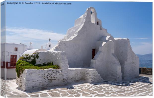 Most Photographed Church in Mykonos! Canvas Print by Jo Sowden