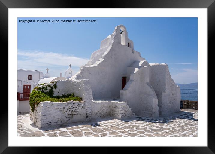 Most Photographed Church in Mykonos! Framed Mounted Print by Jo Sowden