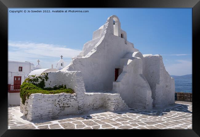 Most Photographed Church in Mykonos! Framed Print by Jo Sowden