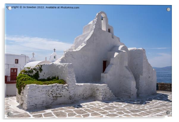 Most Photographed Church in Mykonos! Acrylic by Jo Sowden