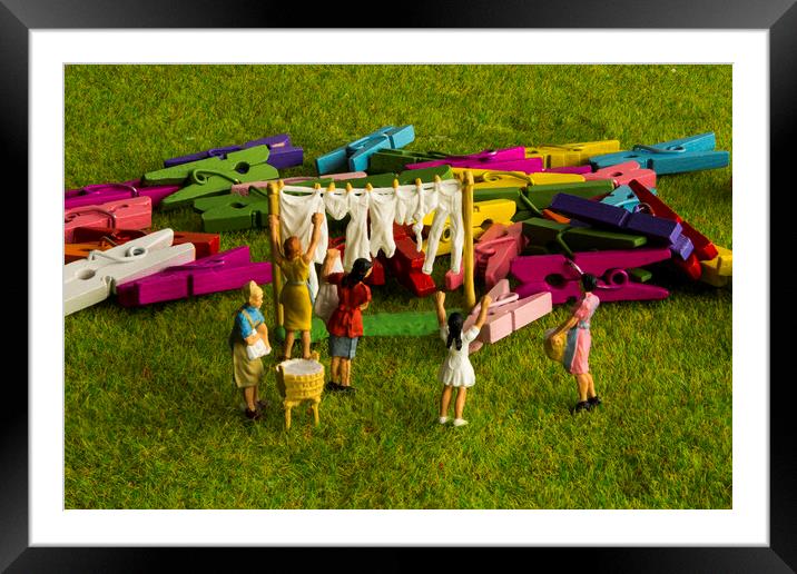 Miniature Ladies Laundry Day Framed Mounted Print by Steve Purnell