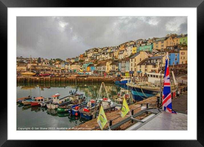 Serene Brixham Harbour Framed Mounted Print by Ian Stone