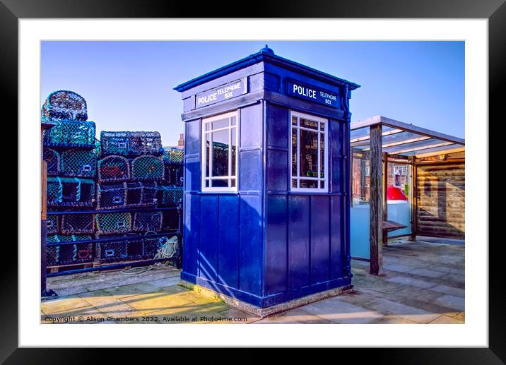 Scarborough Police Telephone Box, Landscape Framed Mounted Print by Alison Chambers