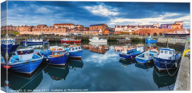 Seahouses Harbour Reflections Canvas Print by Jim Monk