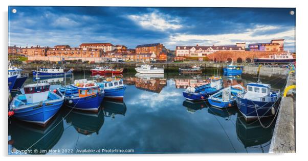 Seahouses Harbour Reflections Acrylic by Jim Monk