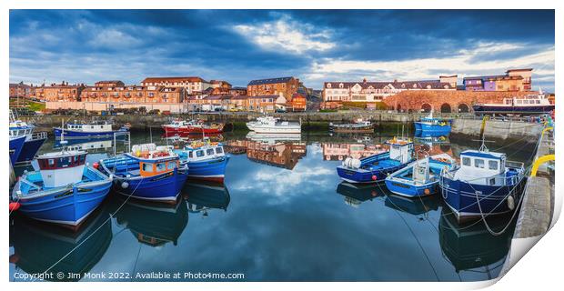 Seahouses Harbour Reflections Print by Jim Monk
