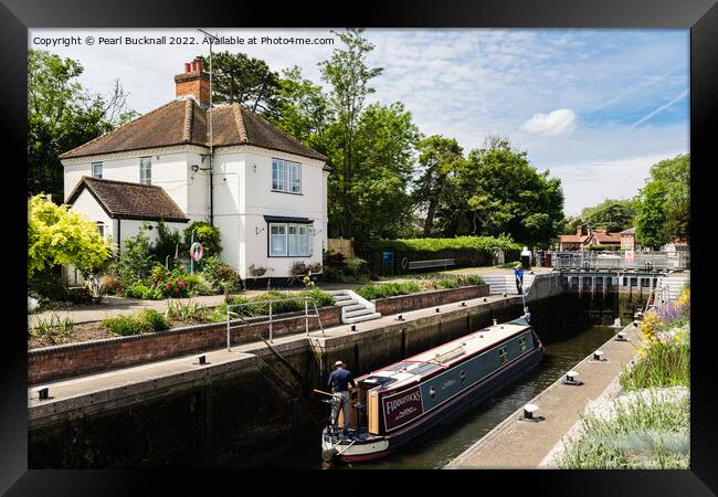 Narrowboat in Marlow Lock, River Thames Framed Print by Pearl Bucknall