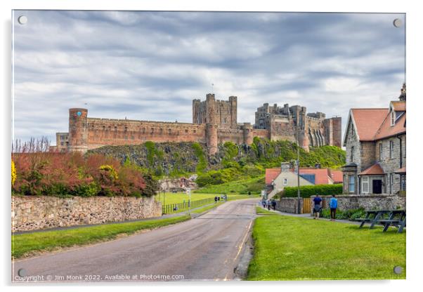 Bamburgh Castle and Village Acrylic by Jim Monk