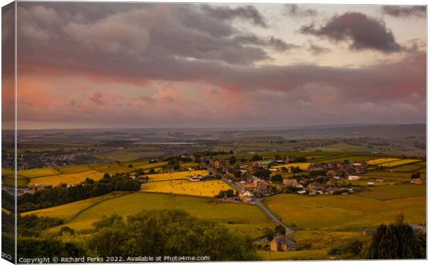 Storm clouds and sunshine over Golcar and Slaithwa Canvas Print by Richard Perks