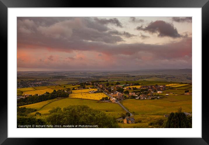 Storm clouds and sunshine over Golcar and Slaithwa Framed Mounted Print by Richard Perks