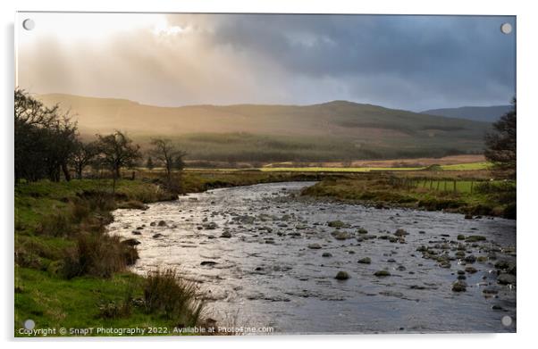 The Water of Deugh near Carsphairn at sunset in winter Acrylic by SnapT Photography