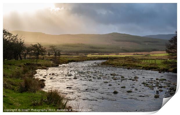 The Water of Deugh near Carsphairn at sunset in winter Print by SnapT Photography