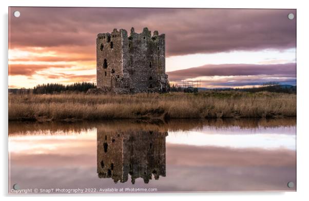 Winter sunset over Threave Castle, reflecting on the River Dee, Scotland Acrylic by SnapT Photography