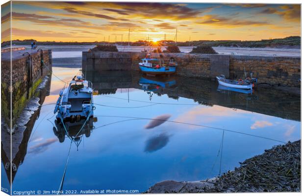 Sunset at Beadnell Harbour Canvas Print by Jim Monk
