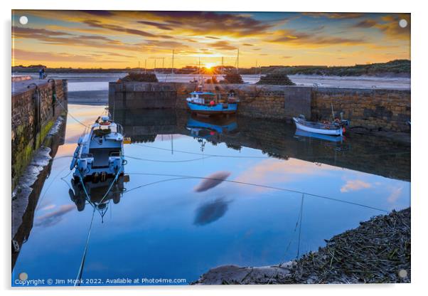 Sunset at Beadnell Harbour Acrylic by Jim Monk