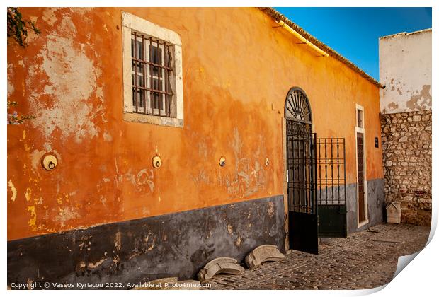 Colourful old building in Faro Portugal Print by Vassos Kyriacou