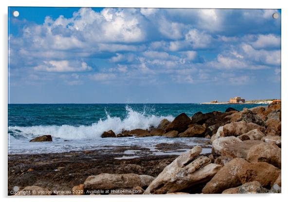 Coastline of Paphos Cyprus Acrylic by Vassos Kyriacou