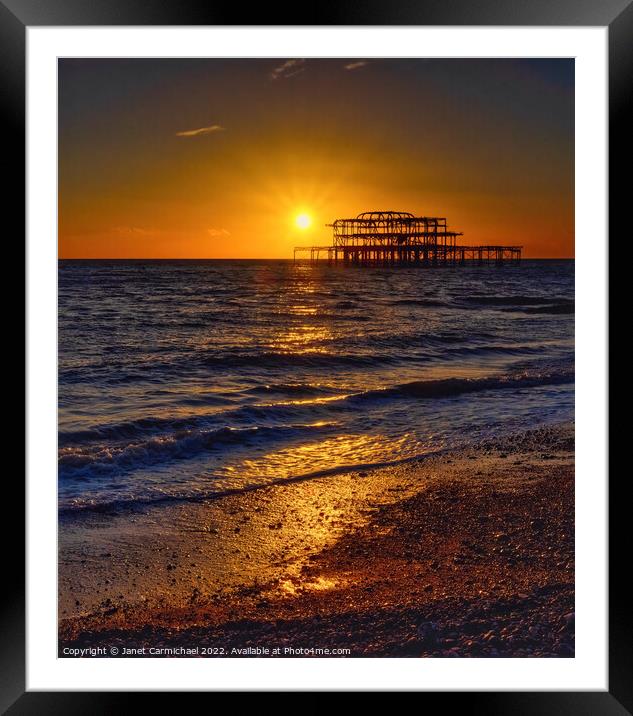 Golden Sunset Over Iconic West Pier Framed Mounted Print by Janet Carmichael