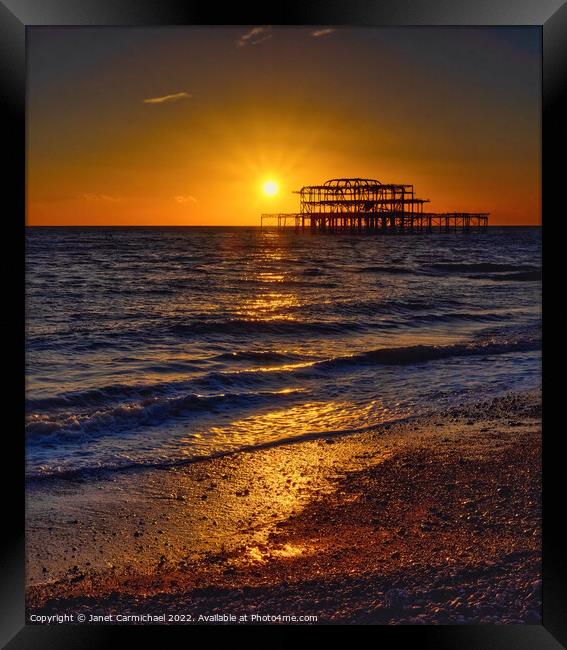 Golden Sunset Over Iconic West Pier Framed Print by Janet Carmichael