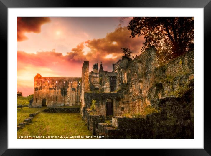 Sunset over the ruins of Boschaud Abbey, France Framed Mounted Print by Rachel Goodinson