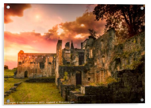 Sunset over the ruins of Boschaud Abbey, France Acrylic by Rachel Goodinson
