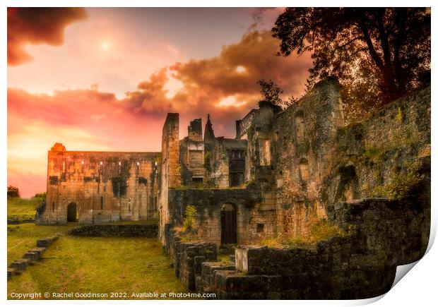 Sunset over the ruins of Boschaud Abbey, France Print by Rachel Goodinson