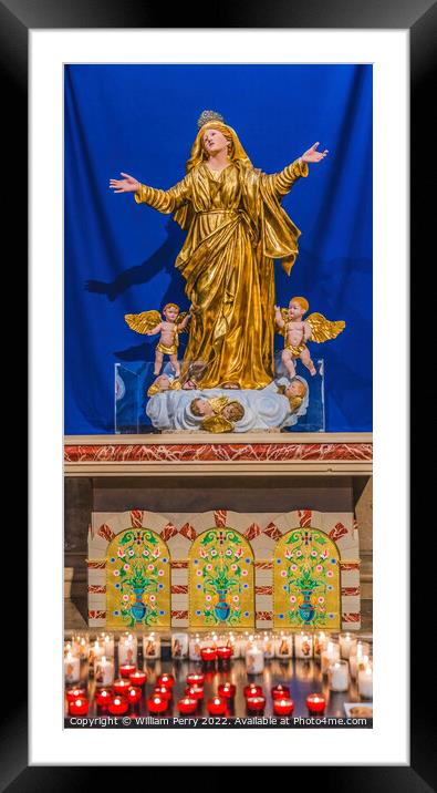 Mary Assumption Statue Cathedral Saint Mary Mejor Basilica Marse Framed Mounted Print by William Perry
