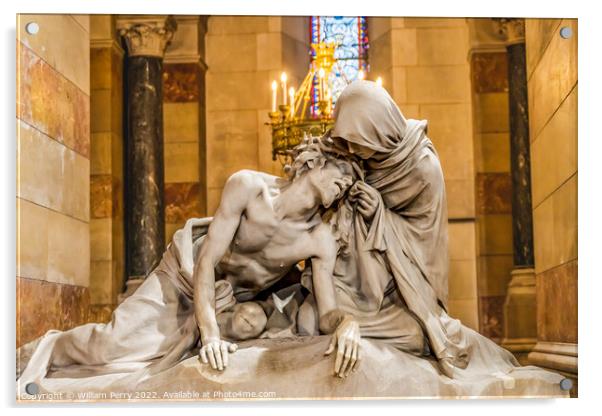 Mary Pieta Statue Cathedral Marseille France Acrylic by William Perry