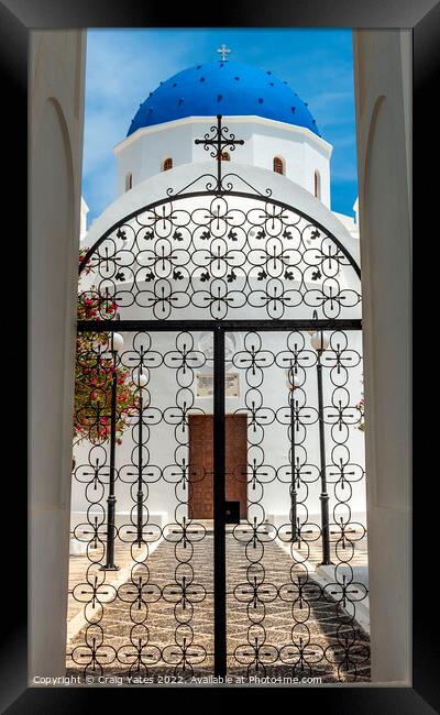 Santorini Church Gates Framed Print by Craig Yates