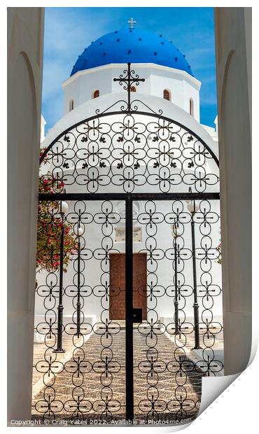 Santorini Church Gates Print by Craig Yates