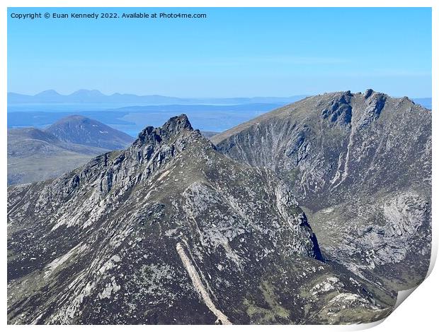 Cir Mhor and Caisteal Abhail, Isle of Arran with views North West to Jura Print by Euan Kennedy