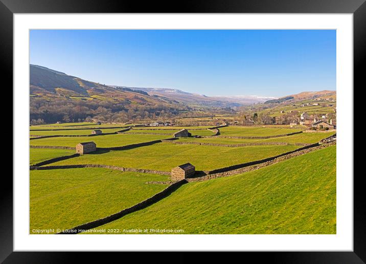 Iconic stone barns and dry stone walls of Swaledale Framed Mounted Print by Louise Heusinkveld