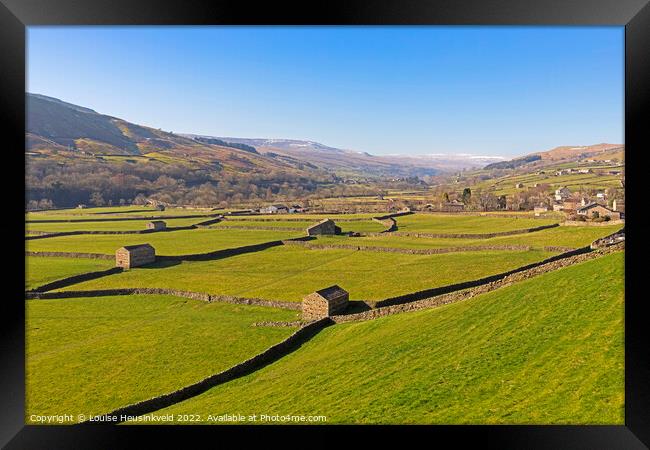 Iconic stone barns and dry stone walls of Swaledale Framed Print by Louise Heusinkveld