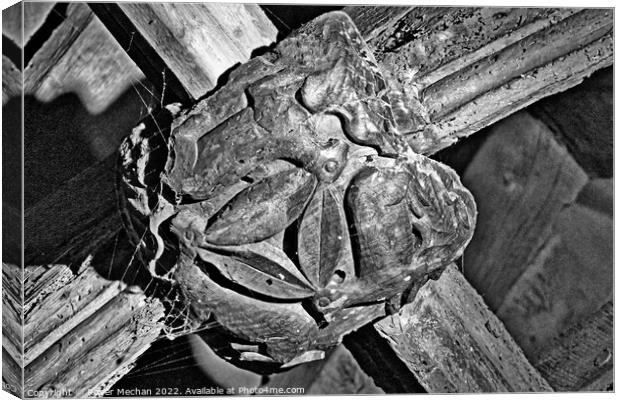 Three Hares Trinity Carved on Church Ceiling Boss Canvas Print by Roger Mechan