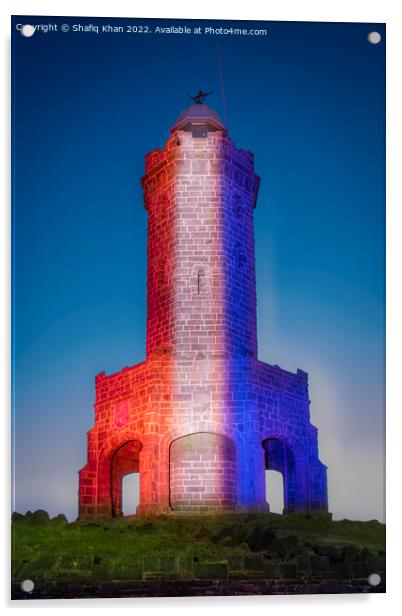 Darwen/Jubilee Tower, Lancashire - Light Painted to Celebrate the Platinum Jubilee Acrylic by Shafiq Khan